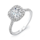 Uneek Classic Round-Diamond-on-Cushion-Halo Pave Engagement Ring