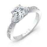Uneek Classic Round-Center Three-Stone Engagement Ring with Tapered Upper Shank