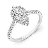 Uneek Petals Design Pear Shaped Diamond Engagement Ring with Pave Diamond Shank