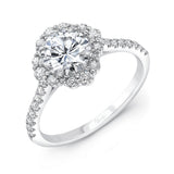 Uneek Petals Design Round Diamond Engagement Ring with Pave Diamond Shank
