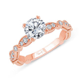 Uneek Us Collection Round Diamond Engagement Ring with Milgrain-Trimmed Marquise-Shaped Clusters and Round Bezel Stations