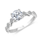 Uneek Us Collection Round Diamond Cathedral Setting Engagement Ring, with Diamond-Shaped Cluster Accents