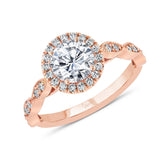 Uneek Us Collection Round Diamond Halo Engagement Ring, with Milgrain-Trimmed Marquise-Shaped Clusters