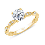 Uneek Us Collection Round Diamond Engagement Ring with Milgrain-Trimmed Marquise-Shaped Clusters