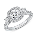 Uneek Us Collection 3-Stone-Halo Round Engagement Ring