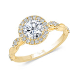 Uneek Us Collection Round Diamond Halo Engagement Ring, with Navette-Shaped Cluster Accents