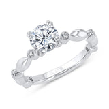 Uneek Us Collection Round Diamond Engagement Ring with Bezel Accents and High-Polish Navette-Shaped Beads