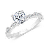 Uneek Us Collection Round Diamond Engagement Ring with Milgrain-Trimmed Pave Bars and Bezel Station Accents
