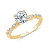 Uneek Us Collection Round Diamond Engagement Ring with Milgrain-Trimmed Pave Bars