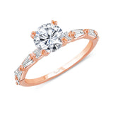 Uneek Us Collection Round Diamond Engagement Ring with Tapered Baguette Diamond Accents