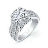 Uneek 1-Carat Round-Diamond Wide-Band Halo Engagement Ring with Three-Row Channel- and Pave-Set Melees