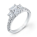 Uneek Emerald-Cut Diamond Three-Stone Engagement Ring with Pave Upper Shank