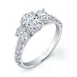 Uneek Oval Diamond Three-Stone Engagement Ring with Pave Upper Shank