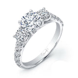 Uneek Round Diamond Three-Stone Engagement Ring with Pave Upper Shank