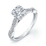 Uneek Antique-Inspired Round Diamond Engagement Ring with Milgrain-Edged Upper Shank