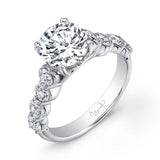 Uneek Round Diamond Engagement Ring with Large Melee Diamonds Shared-Prong Set on Upper Shank