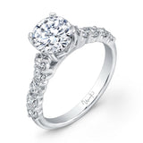 Uneek Round Diamond Engagement Ring with Medium-Sized Melee Diamonds Shared-Prong Set on Upper Shank