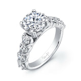 Uneek Round Diamond Engagement Ring with Extra-Large Melee Diamonds Shared-Prong Set on Upper Shank