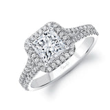 Uneek Princess-Cut Diamond Engagement Ring with Asscher-Shaped Halo and Split Upper Shank