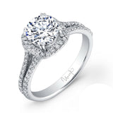 Uneek Round-Diamond-on-Cushion-Halo Engagement Ring with Split Upper Shank