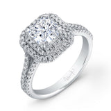 Uneek Princess-Cut Diamond Engagement Ring with Dazzling Asscher-Shaped Double Halo and Split Upper Shank