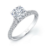 Uneek Round Diamond Non-Halo Engagement Ring with Three-Sided Pave Upper Shank