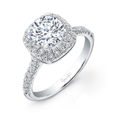 Uneek Classic Round-Diamond-on-Cushion-Halo Engagement Ring with U-Pave Upper Shank