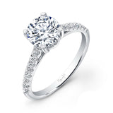 Uneek Round Diamond Non-Halo Engagement Ring with Pave Upper Shank