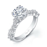 Uneek Round Diamond Non-Halo Engagement Ring with Graduated Melee Diamonds Shared-Prong Set on Upper Shank