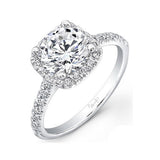 Uneek Contemporary Round-Diamond-on-Cushion-Halo Engagement Ring with U-Pave Upper Shank