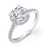 Uneek Contemporary Round Diamond Halo Engagement Ring with U-Pave Upper Shank